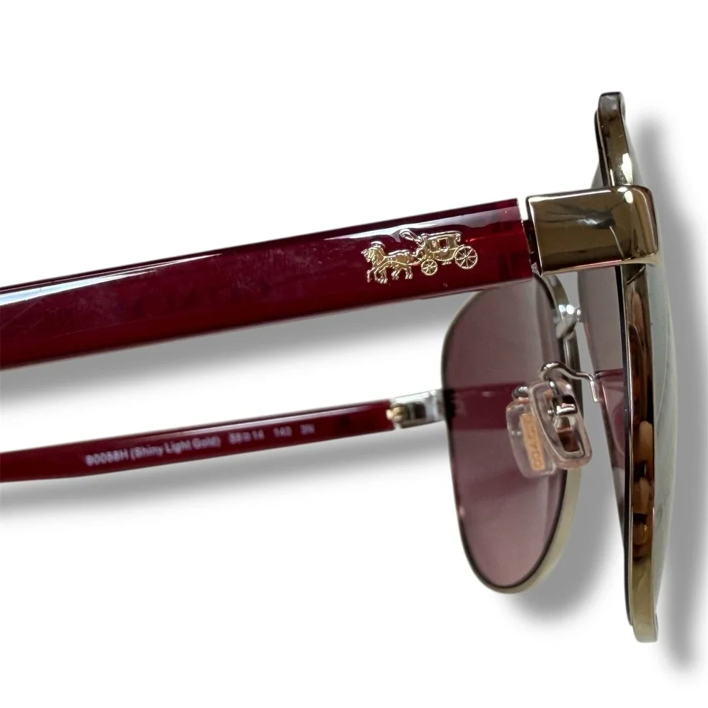 Coach HC7077 Aviator Pilot Sunglasses Shiny Light Gold Burgundy 58 14 140 90058H - Picture 5 of 8